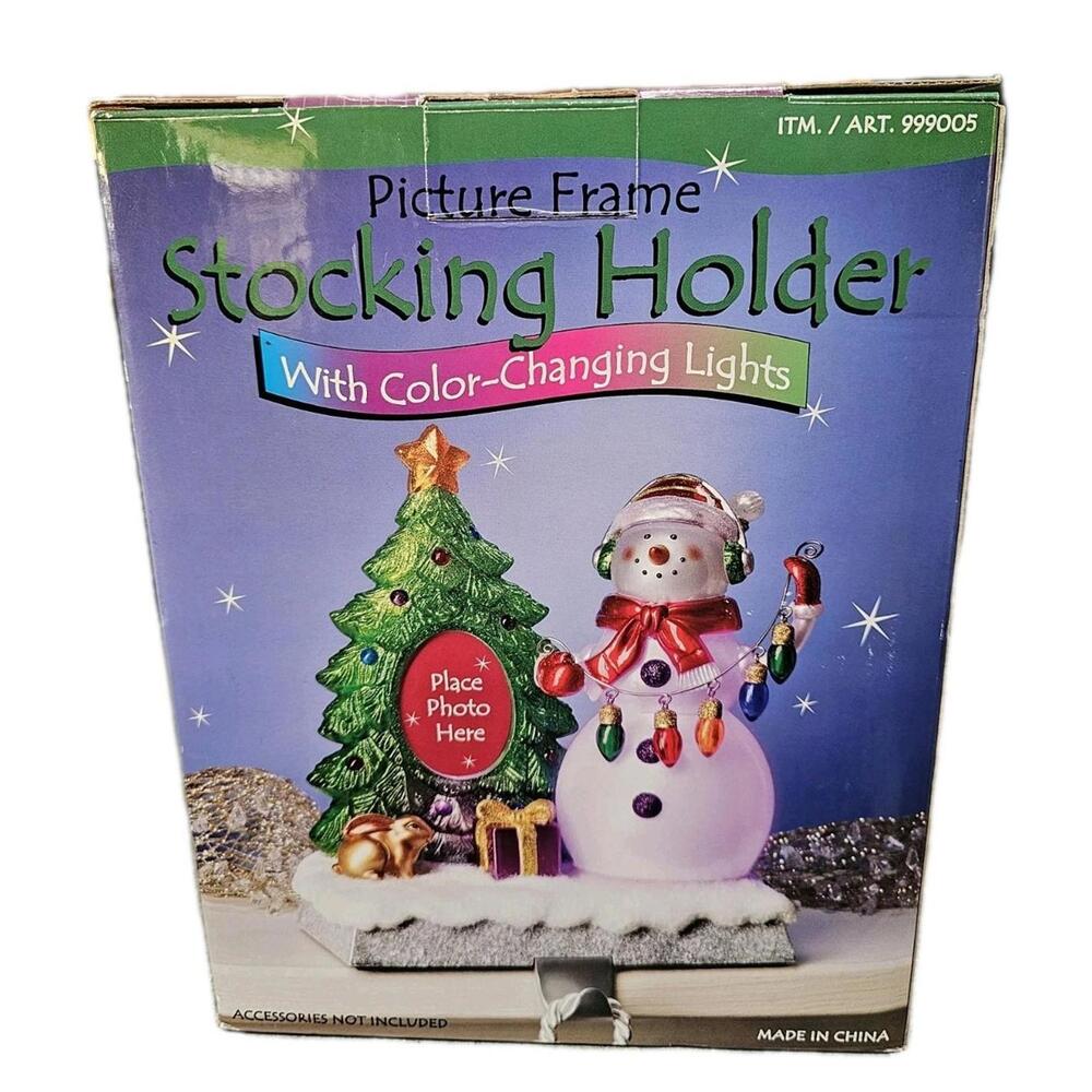 Large COLOR LIGHT-UP SNOWMAN Christmas STOCKING HANGER‎ Picture Holder Hook